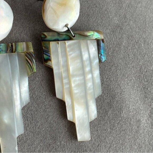 Carved Mother of Pearl and Abalone Shell Earrings - Picture 8 of 13